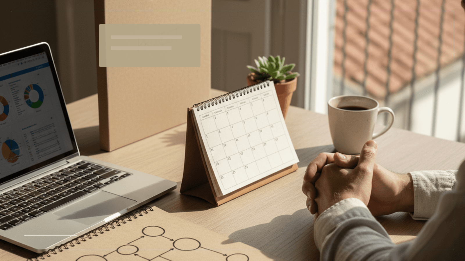 Relocation paperwork, laptop and ID documents on a table while preparing a NIF application without a Portuguese address.